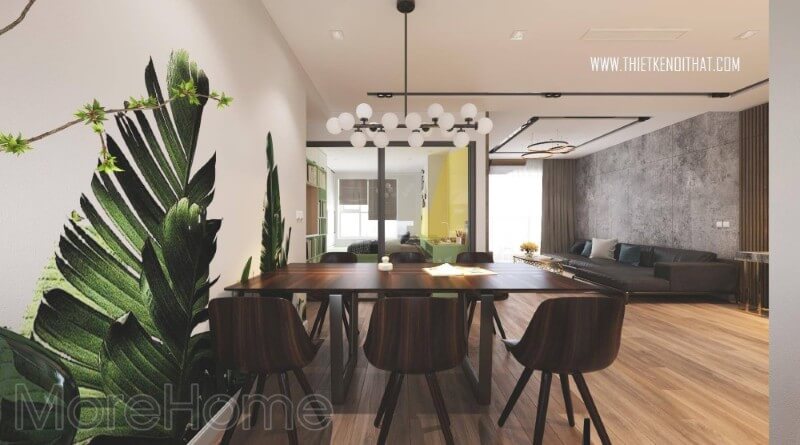 Phòng ăn lại mang đến vẻ đẹp mới lạ và cũng hoàn toàn phóng khoáng Mẫu nội thất chung cư hiện đại