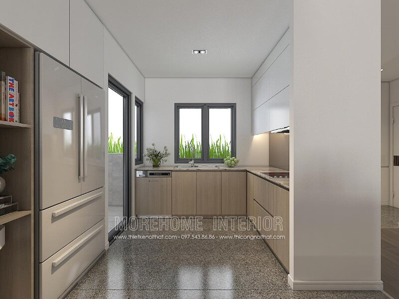 Mẫu tủ bếp hiện đại phủ Melamine mang đến không gian sang trọng tủ bếp