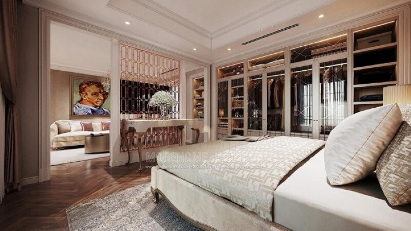 Bàn trang trí phòng ngủ đẹp, sang trọng lựa chọn ấn tượng cho phòng ngủ master cao cấp. Thiết kế nội thất chung cư