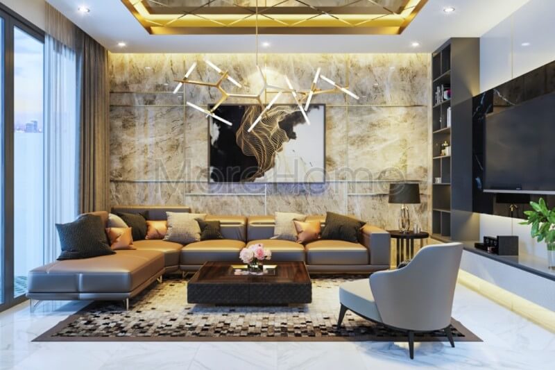 Thiết kế nội thất phòng khách nhà phố phong cách hiện đại sang trọng