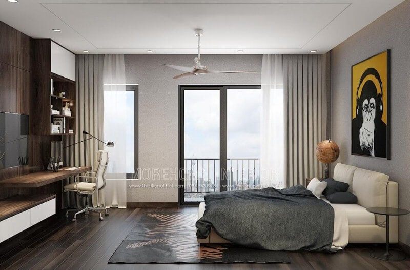 Thiết kế nội thất phòng ngủ hiện đại có ban công đẹp sang trọng.