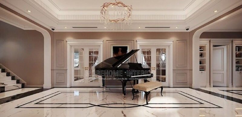 Thiết kế không gian để bàn piano đẹp trong biệt thự Vinhomes Imperia Hải Phòng.