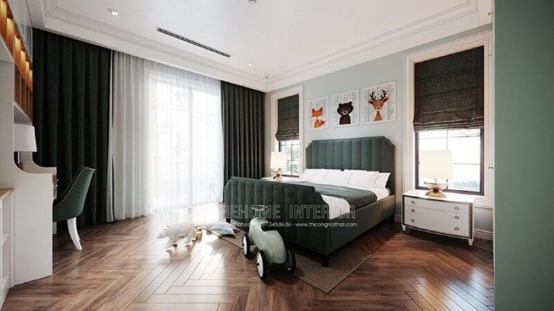 Bộ tranh in canvas hình ảnh các con vật đáng yêu tạo điểm nhấn sinh động cho phòng con.