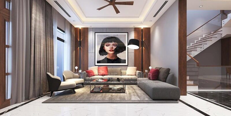 Trang trí nội thất phòng khách hiện đại đẹp cho biệt thự, nhà phố tại Vinh Nghệ An.