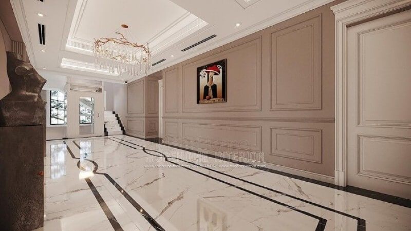 Đèn pha lê treo tường sang trọng tạo góc nhìn ấn tượng cho không gian hành lang đẹp.