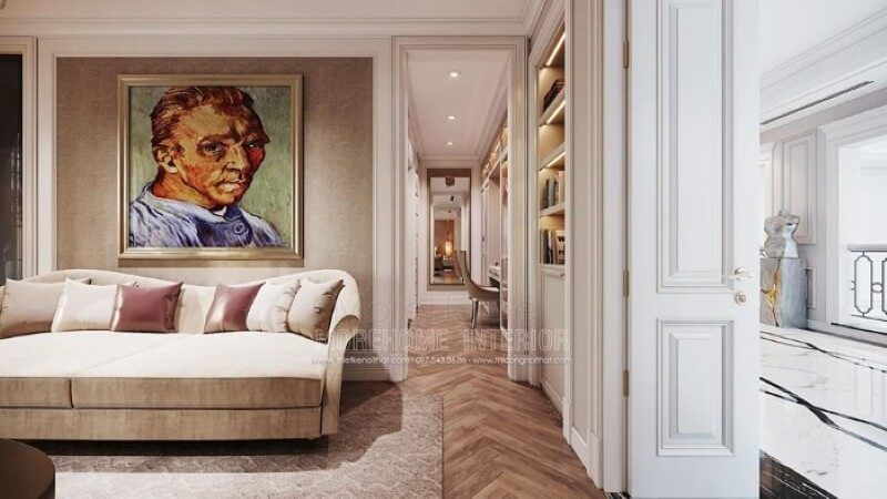 Tranh canvas chân dung họa sĩ Van Gogh nổi tiếng tạo điểm nhấn tuyệt đẹp cho không gian.