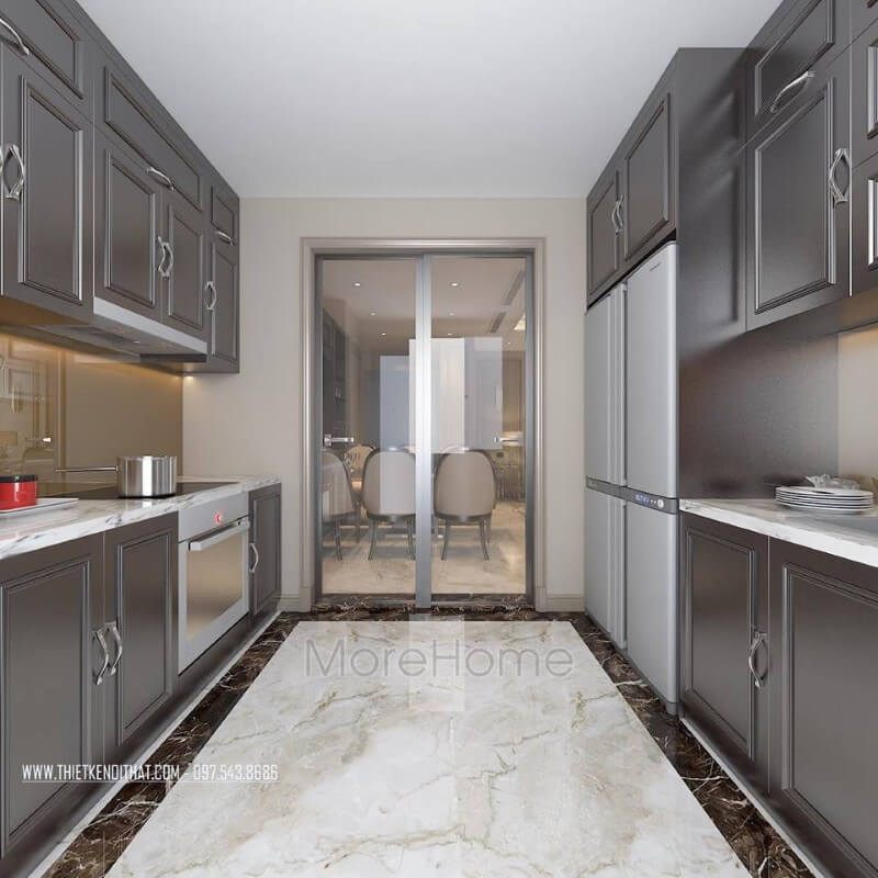 Không gian phòng bếp được thiết kế hình chữ U tạo nên sự riêng biệt và tiện nghi nhất cho người nội trợ